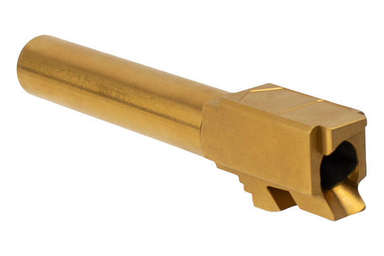 Alpha Shooting Sports Match Grade 10mm Crowned Titanium Nitride Barrel for G20 features a polished feed ramp